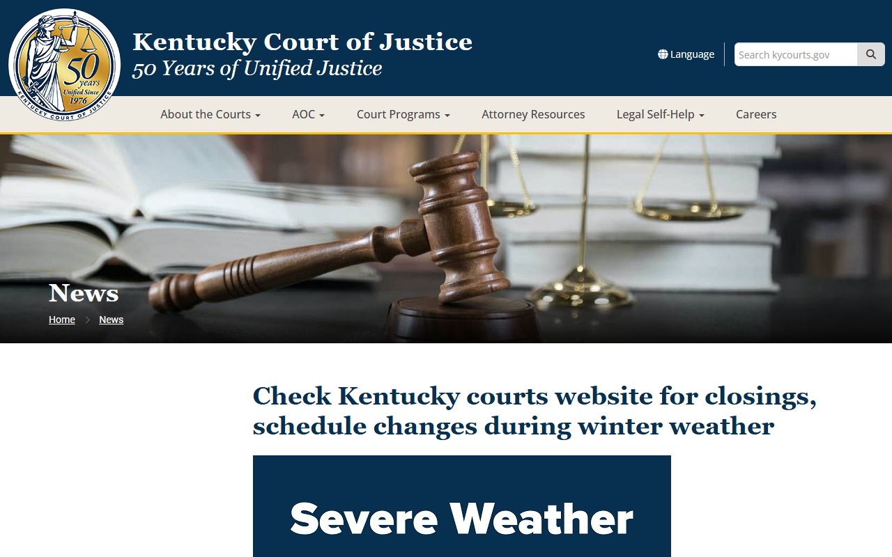 Breathitt County court dockets Kentucky Court of Justice weather closure notice