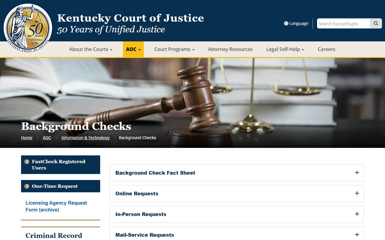 Breathitt County court records AOC FastCheck background check portal