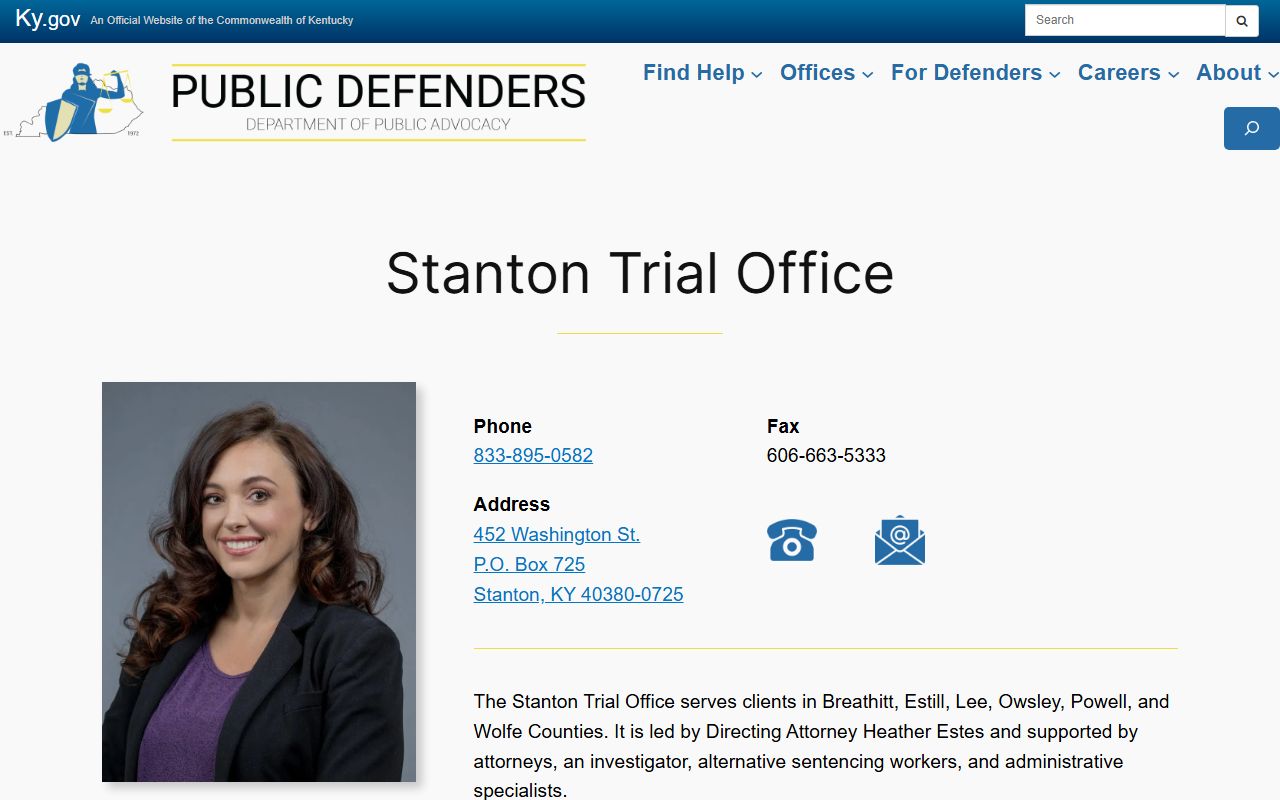 Breathitt County criminal court records DPA Stanton Trial Office