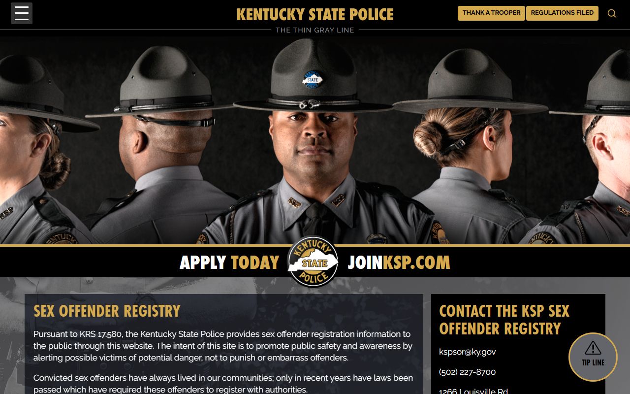 Breathitt County inmate records KSP sex offender registry page