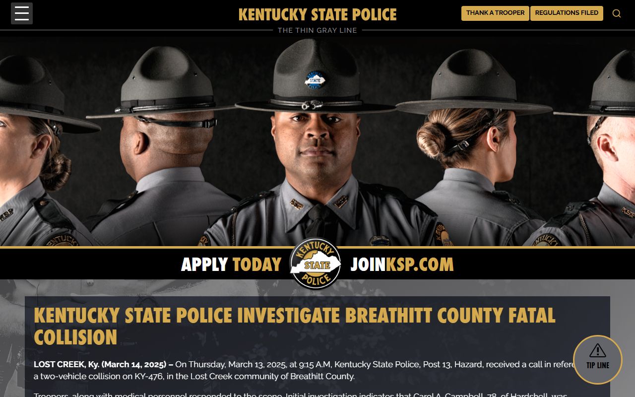 Breathitt County traffic court records KSP fatal collision release